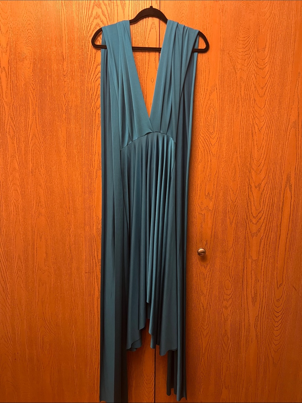 Sleeveless Teal V-Neck Maxi Dress with Draped Panels